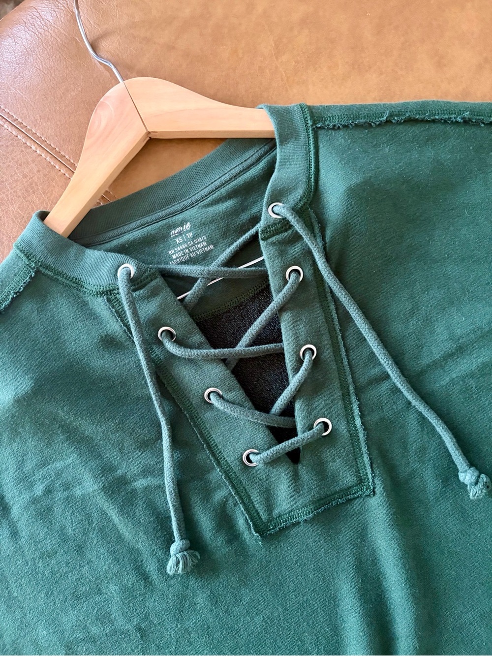 Aerie Women’s XS Green Lace-Up Oversized Sweatshirt Pullover